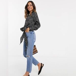 ASOS | Black and White Front Tie Wrap Top